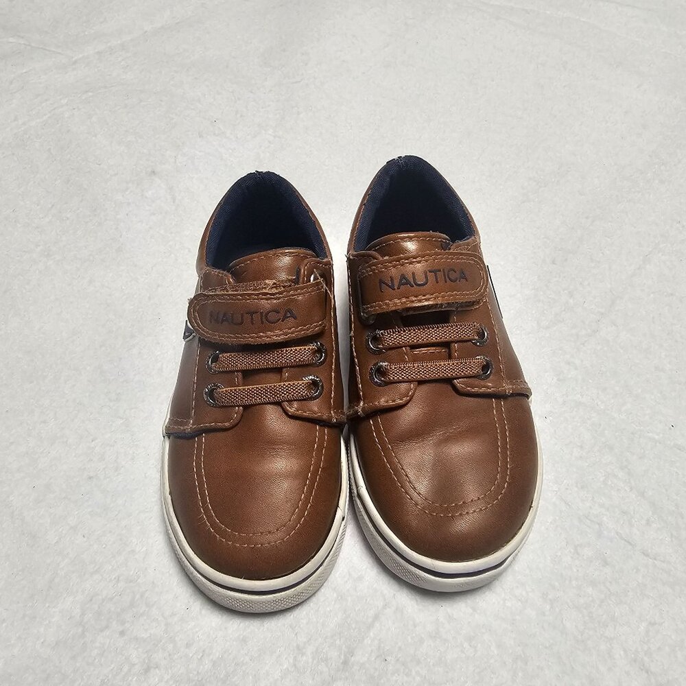 Nautica Berrian 3 Toddler Brown Leather Sneakers With Fastener Strap & Laces 8